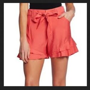 CECE Desert Floral Bay Coral Ruffle Belt Short 10